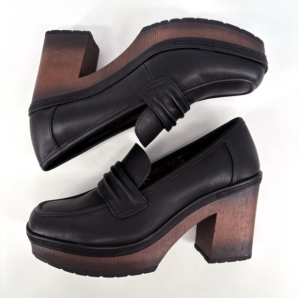 Korks Penny Chunky Platform Black Loafer Pumps 8 - Picture 7 of 15